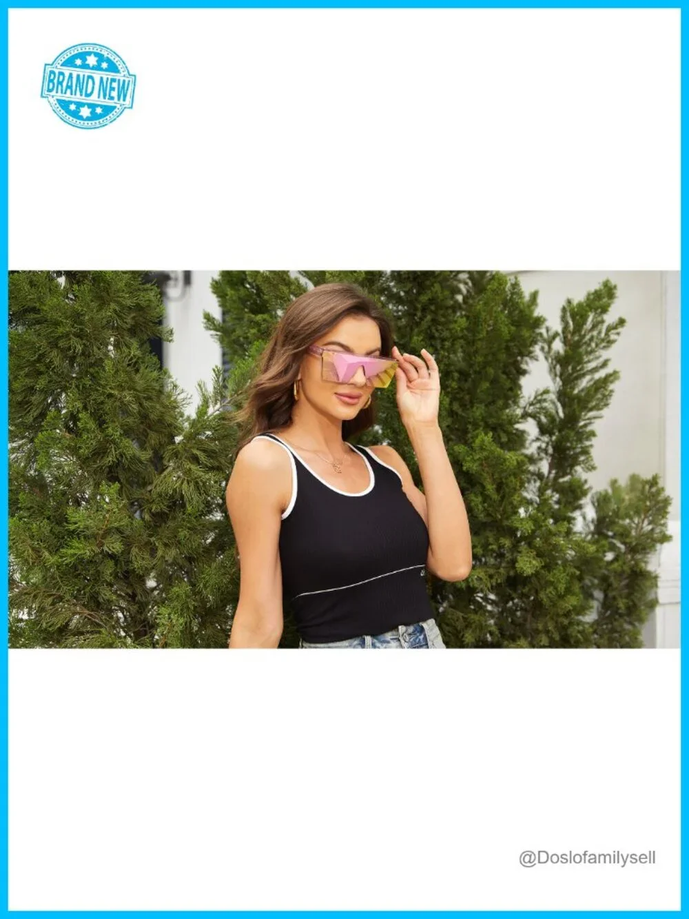 Oversized Flat Top Sunglasses UV400 Women Men Rimless Shield